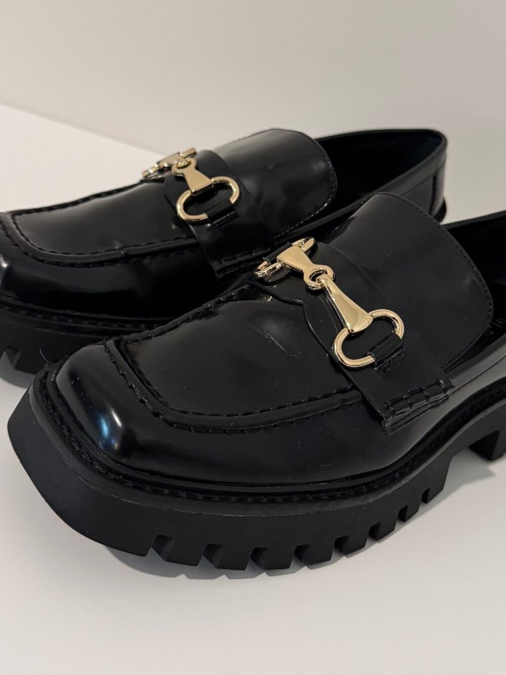 Open Edit Black Chunky Loafers - Size 8